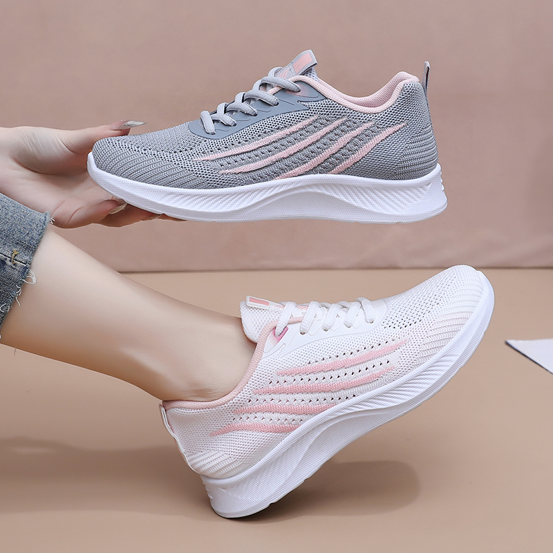 Knit Fabric Lace Up Sneakers - Baskets décontractées d'automne pour femmes, en