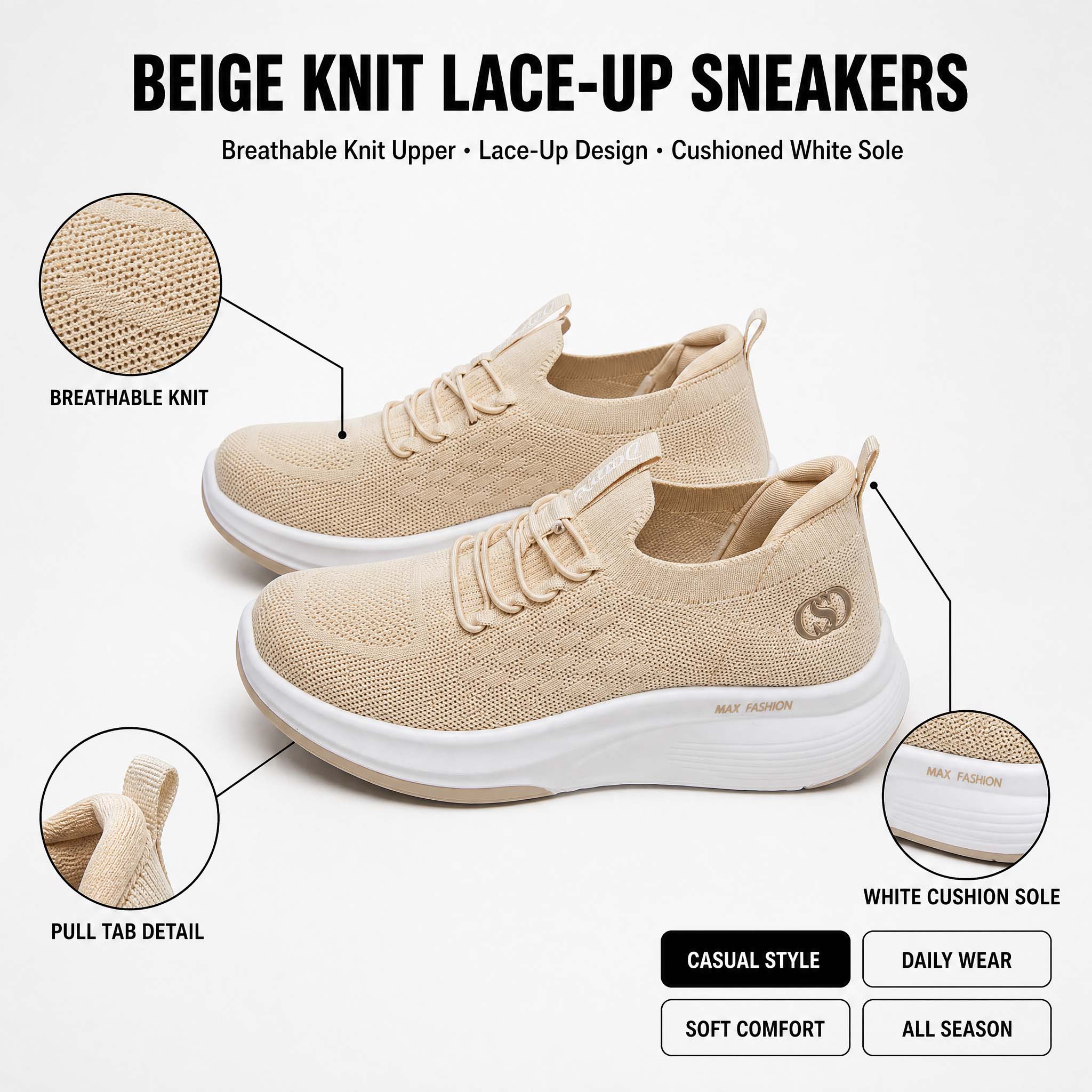 Chaussures de marche à platefo - Knit Fabric Lace Up Sneakers avis et prix