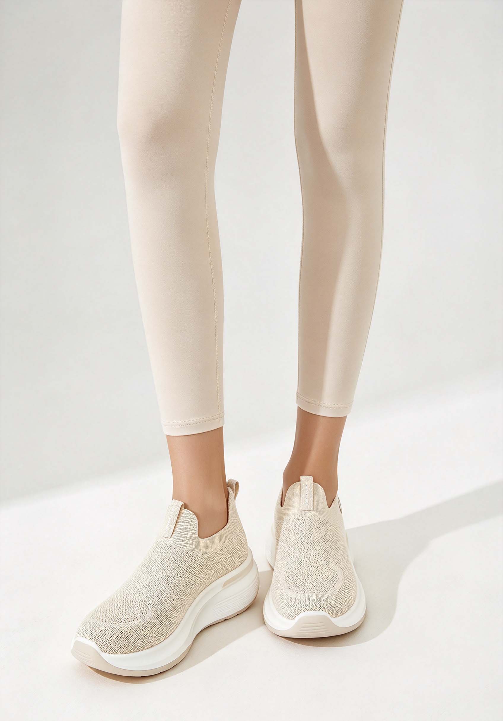 Chaussures de marche à platefo - Knit Fabric Lace Up Sneakers avis et prix