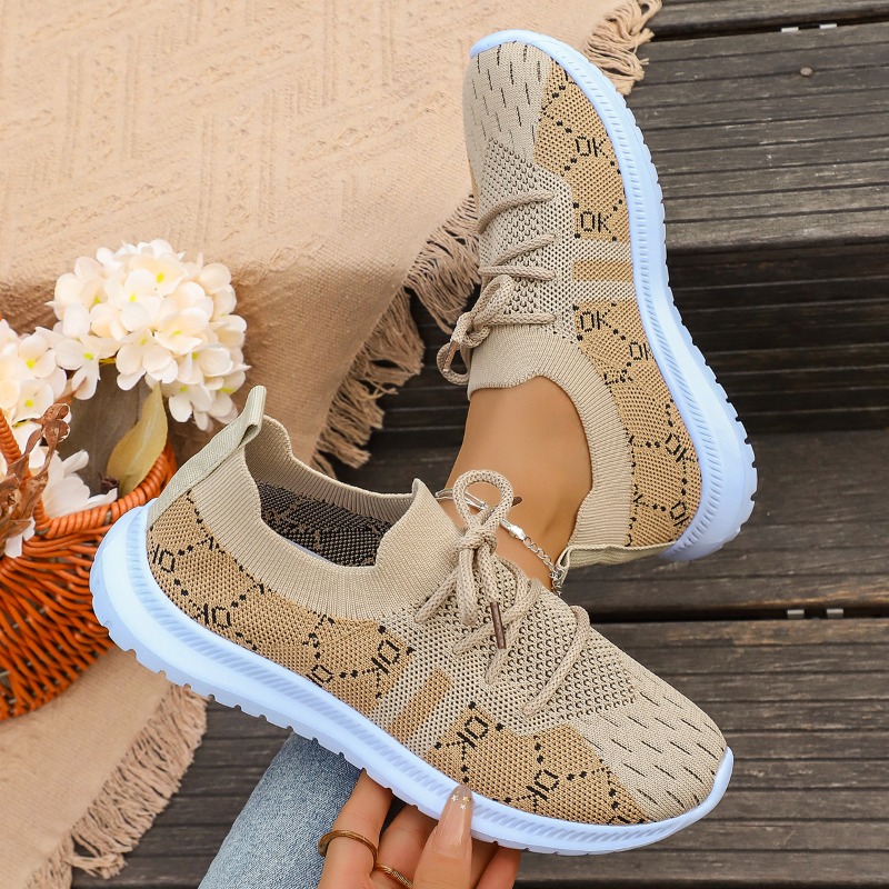 Nouvelles baskets rondes à lac - Knit Fabric Lace Up Sneakers avis et prix