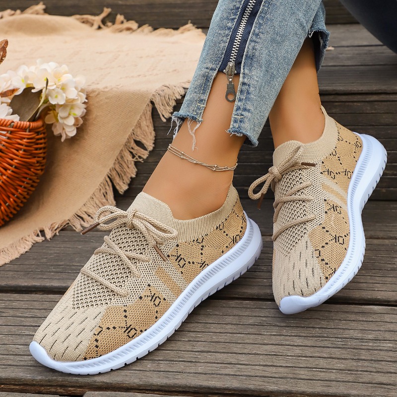 Nouvelles baskets rondes à lac - Knit Fabric Lace Up Sneakers avis et prix